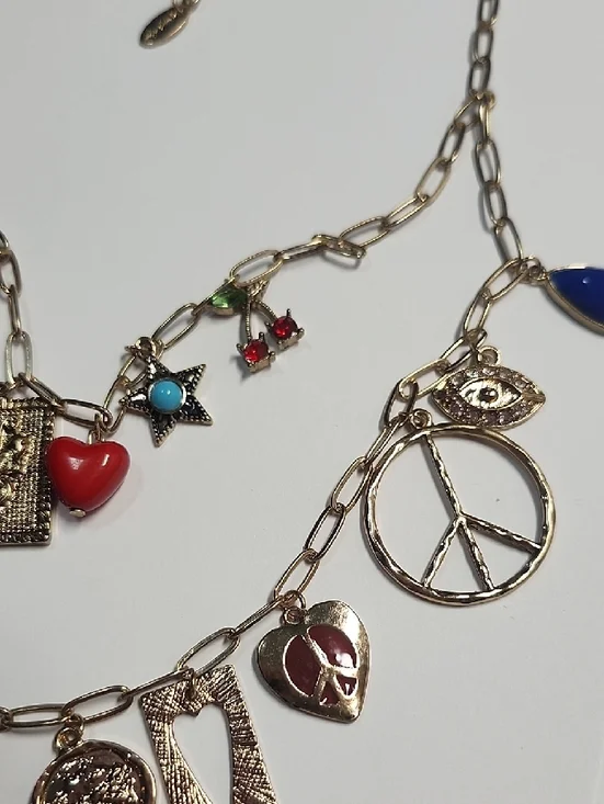 Free People Maxamillion Charm Necklace Gold Tone Flower Power - Picture 9 of 10